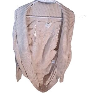 Pink Rose Womens Beige Cable Knit Cocoon Cardigan Sweater Shawl Collar Small
